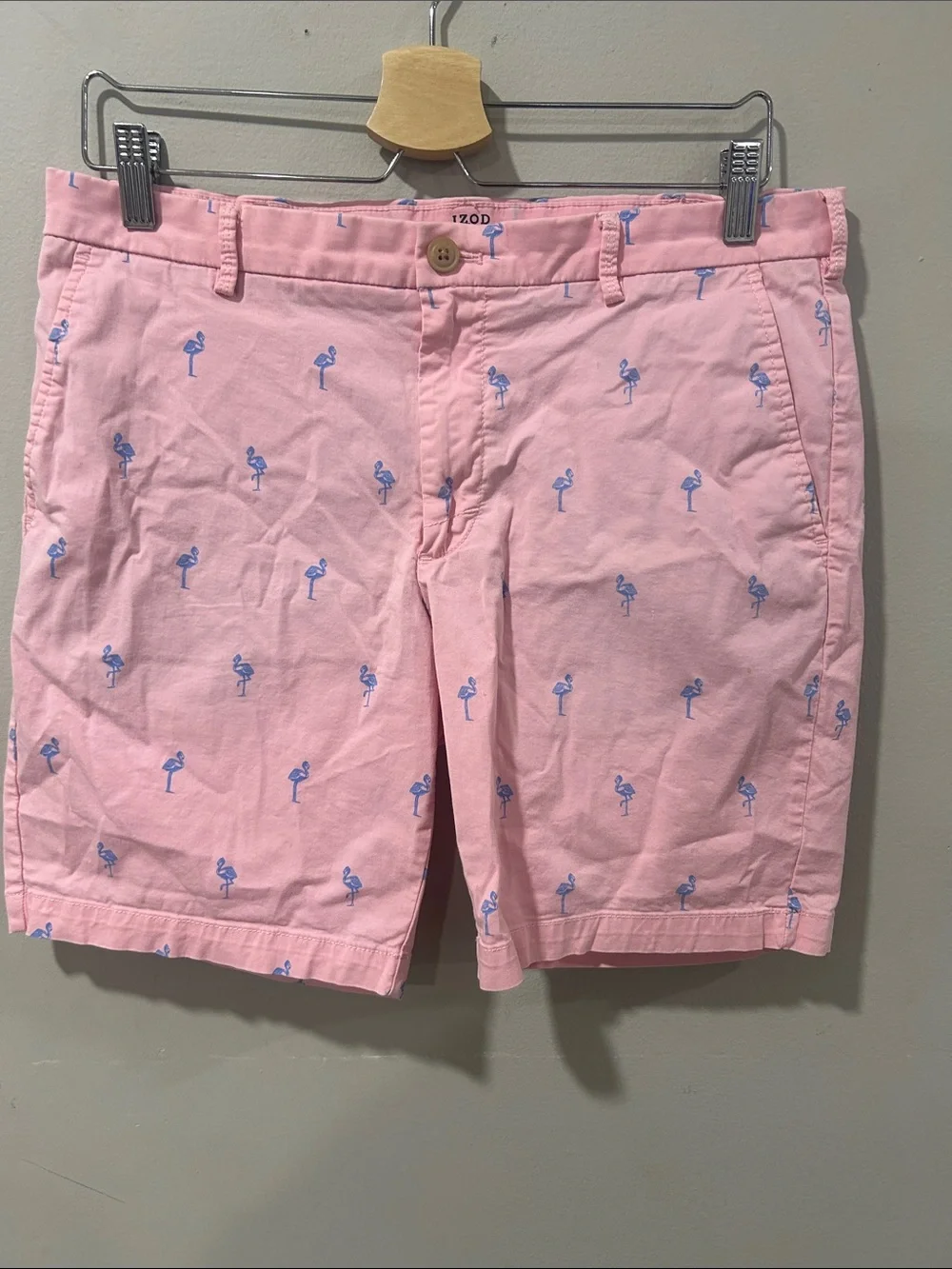 Izod Light Pink Flamingo Print Cotton Shorts